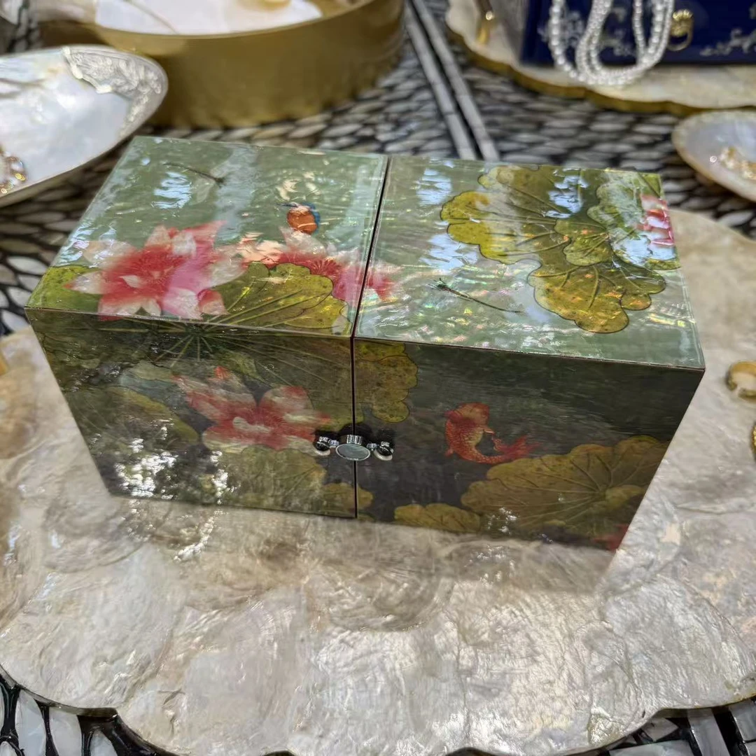 YH—【荷塘锦鲤】精品螺钿首饰盒摆件21*10*10CM