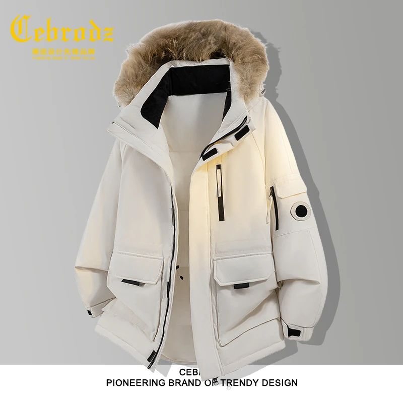 法国Cebrodz常规款休闲百搭连帽加厚户外保暖防风中长款羽绒服男