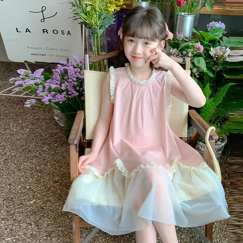 女童连衣裙夏装2025新款洋气时髦无袖裙子儿童夏季女孩大童公主裙