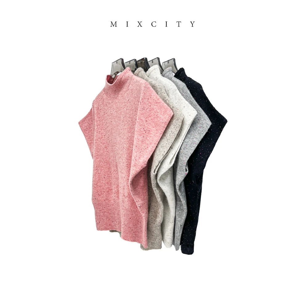 【亚楠本楠】甜心◆半高领全羊毛点花纱针织马甲6778