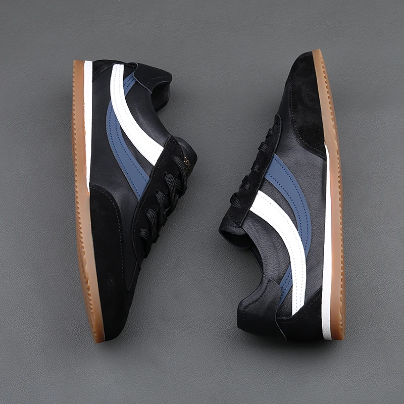 时尚休闲鞋子男韩版潮流软底百搭真皮板鞋低帮系带阿甘鞋