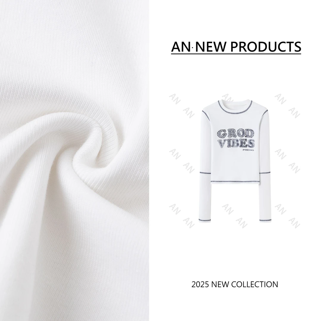 C02285春季新款韩版潮流宽松小个子明线圆领字母T恤