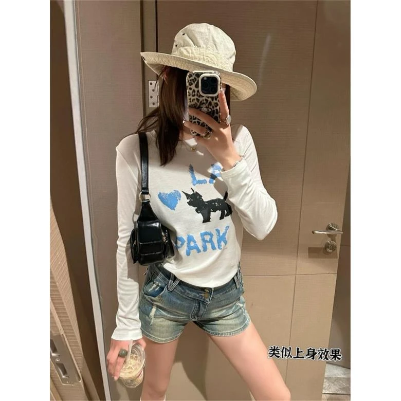 桑蚕丝+莱赛尔猫咪印花长袖宽松百搭罩衫打底衫