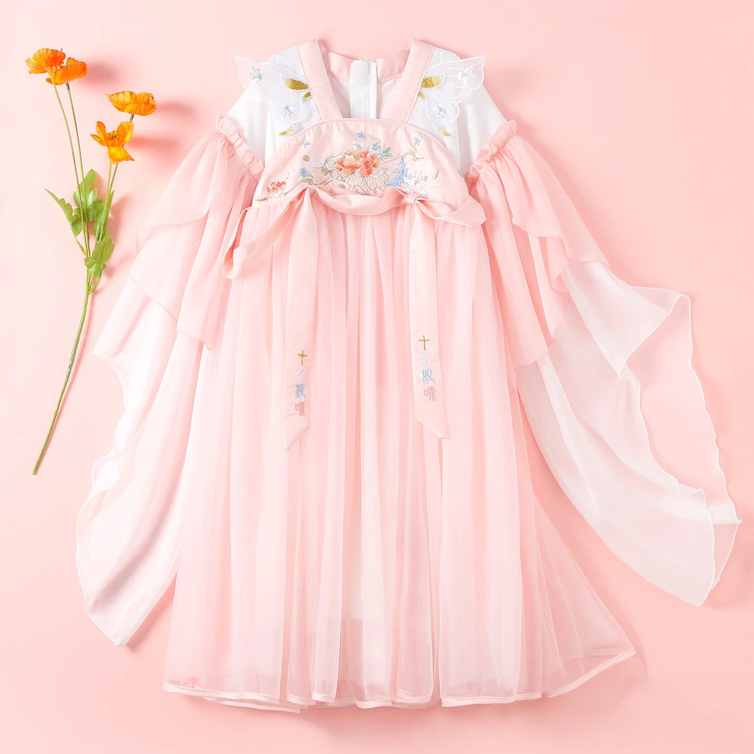 儿童汉服连衣裙长袖襦裙网纱裙唐装公主裙表演服国风SY12312401