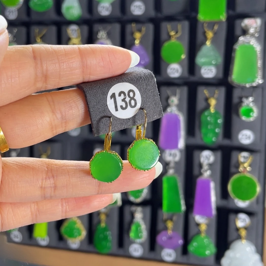 银S925镶嵌翡翠耳饰138