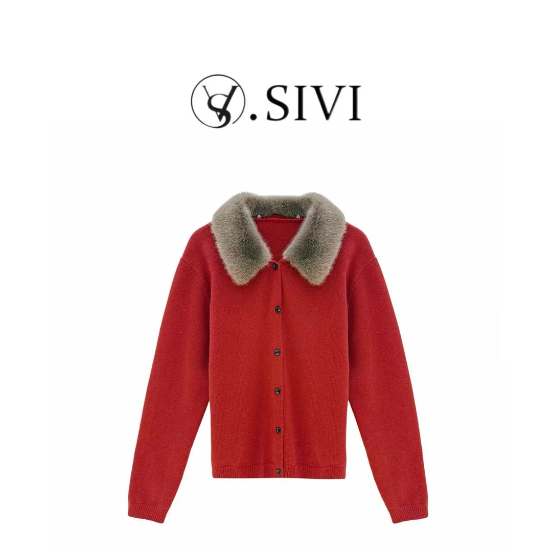 熙薇『静奢光域』2025冬季新款设计师时尚毛绒领开衫H6998