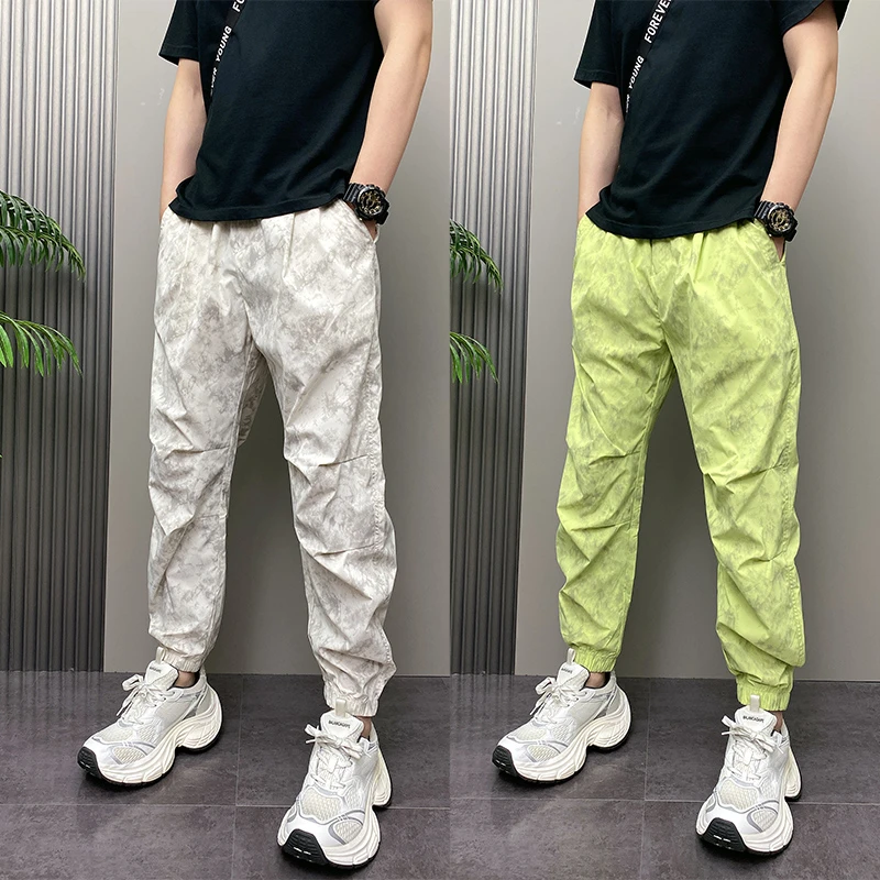 男裤夏季透气脏脏裤潮款痞帅速干休闲裤宽松束脚哈伦裤花色休闲裤