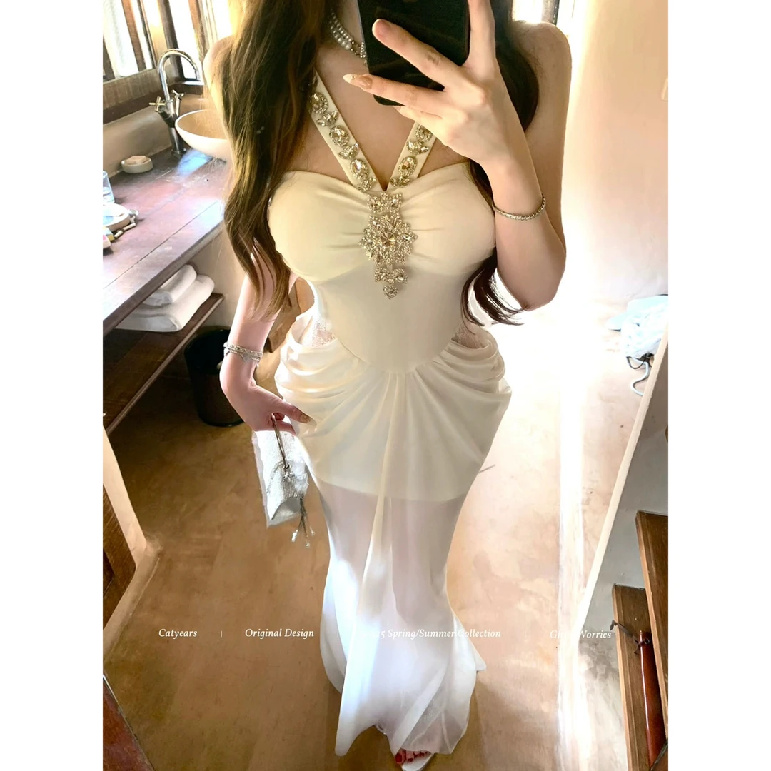 Catyears猫年【希腊神女】重工镶钻挂脖连衣裙温柔纯欲千金鱼尾长裙
