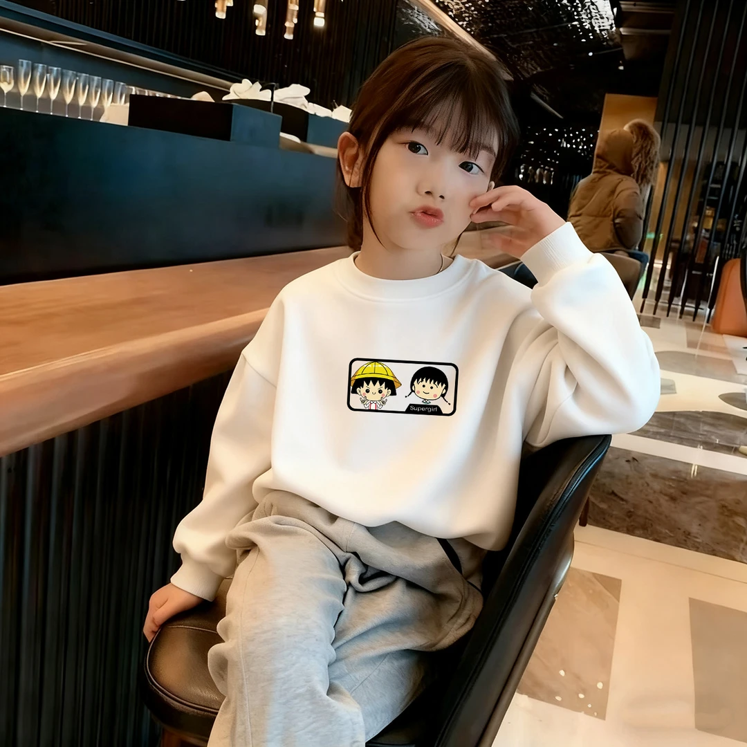 女童加绒圆领卫衣春秋2025新款洋气时髦中大童冬装休闲设计感上衣