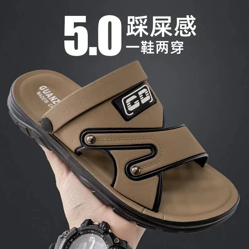 新款夏季男士厚底防滑软底外穿休闲工作黑棕两用凉拖鞋一鞋两穿