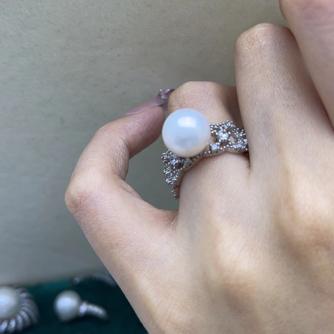 银S925镶嵌戒指淡水珍珠