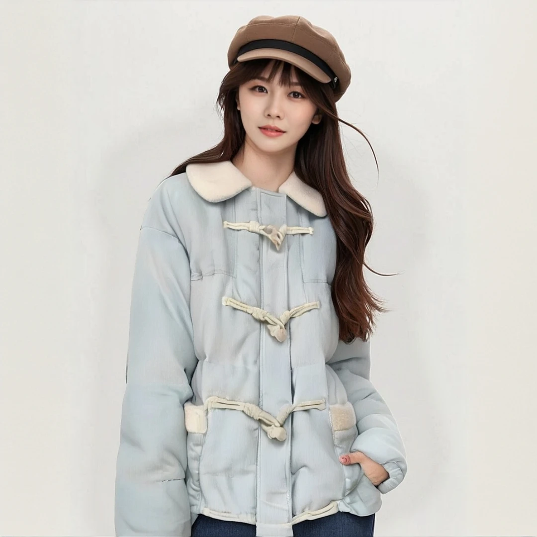 289  韩系奶呼呼牛角扣加厚灯芯绒拼接保暖棉服（A1024）