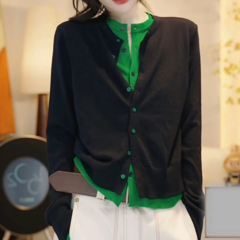 【假两件拼接】2025早秋百搭时尚假两件拼接针织开衫LK2506793