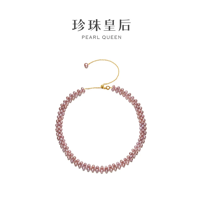 【珍珠皇后】纯手工编织天然稀有紫珠项链可调节3.5-4.5mm