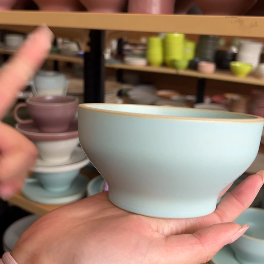 新骨瓷124瑕疵慎拍烟灰浅蓝 5寸米饭碗