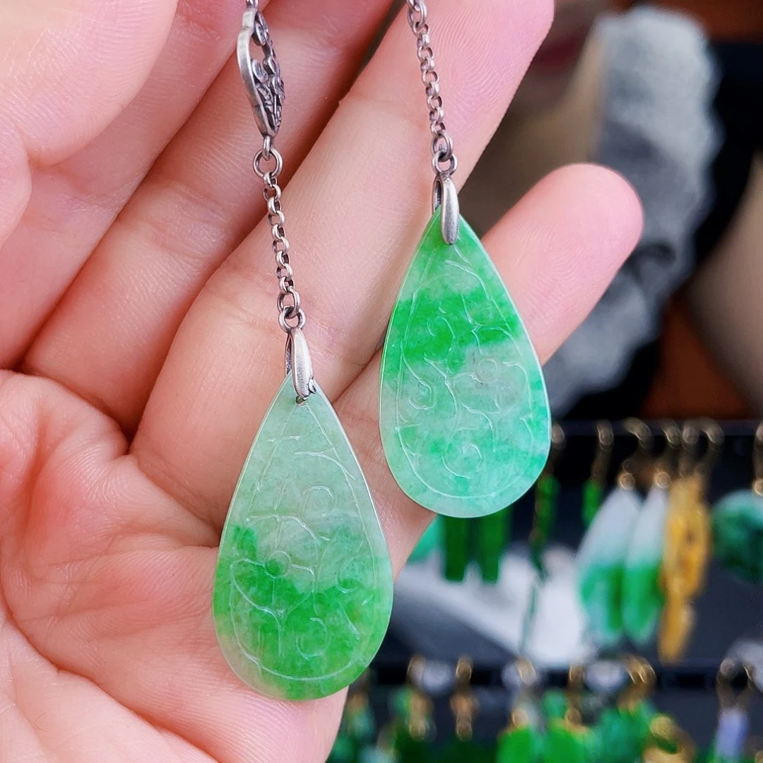 翡翠银S925镶嵌耳饰饰品