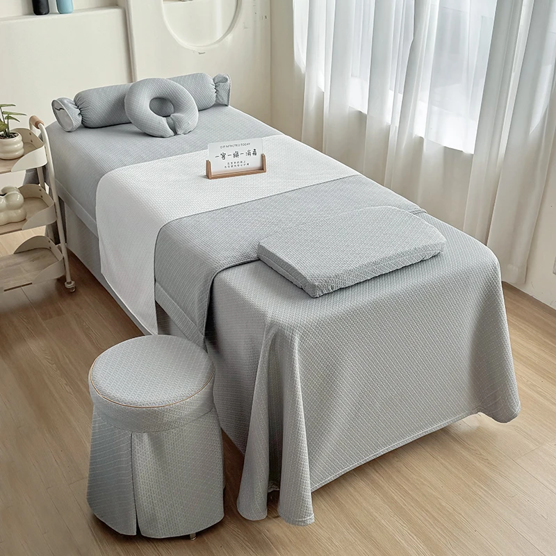 针织美容床罩四件套高档简约美容院推拿按摩理疗洗头一片式床单