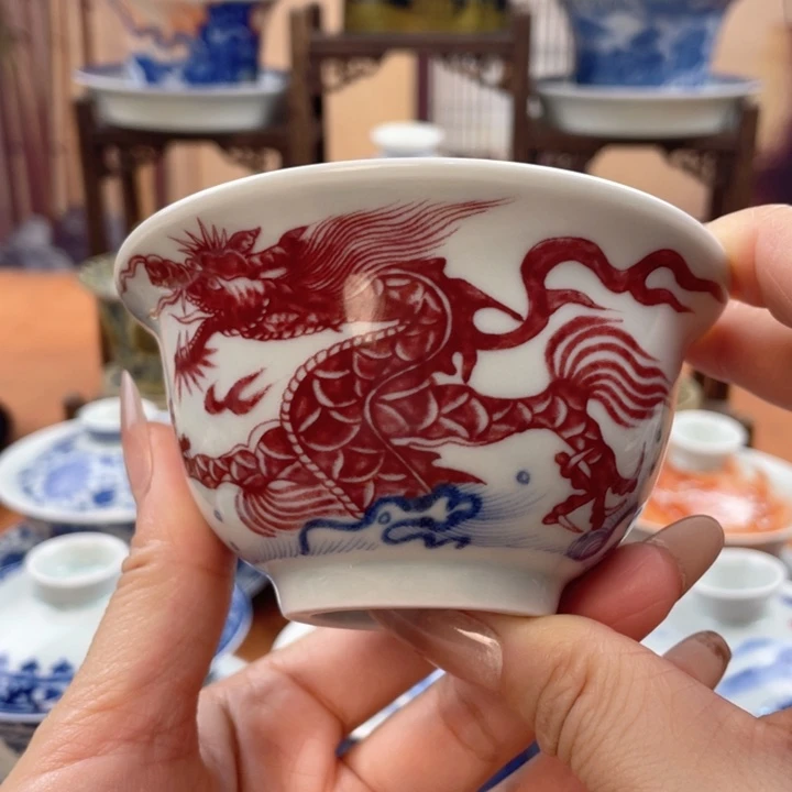 陶摆件鱼化龙压手杯