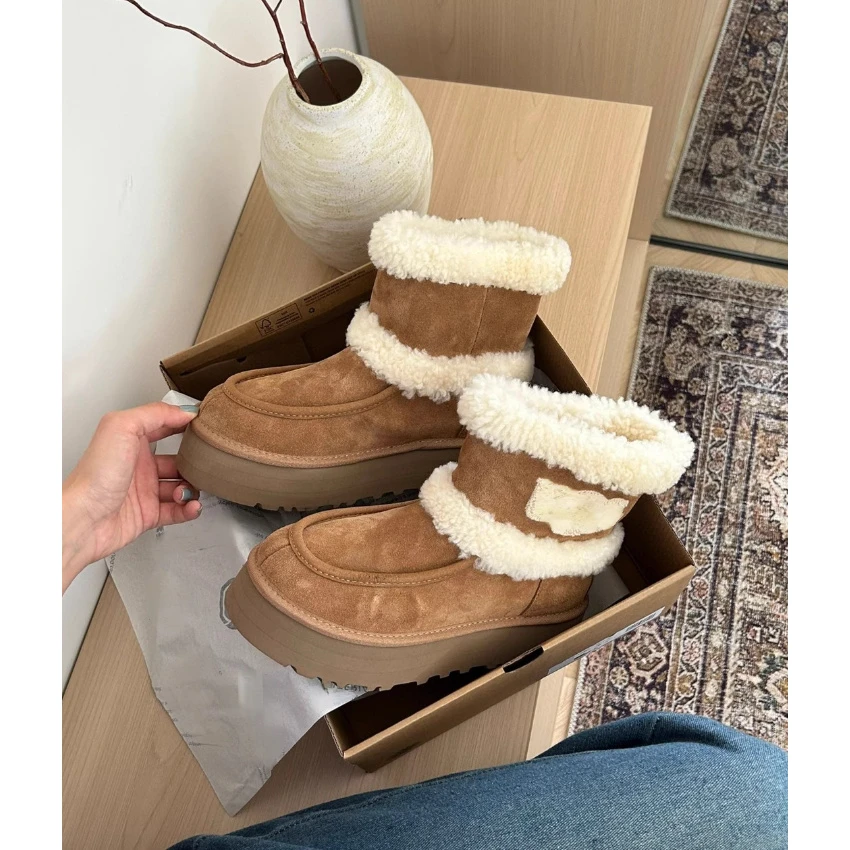 3cm【甜甜圈雪地靴】皮毛一体秋冬新款中筒