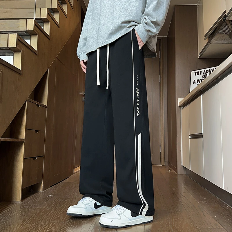 Mexican/稻草人春秋运动卫裤拼接百搭潮流港风阔腿宽松休闲裤男生