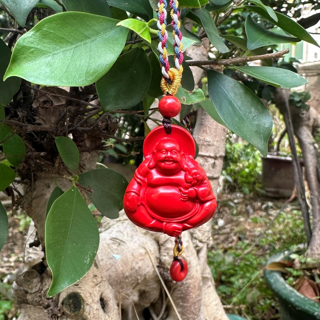 含辰砂工艺品2404070011 NH 精品朱砂笑口常开大肚佛公吊坠