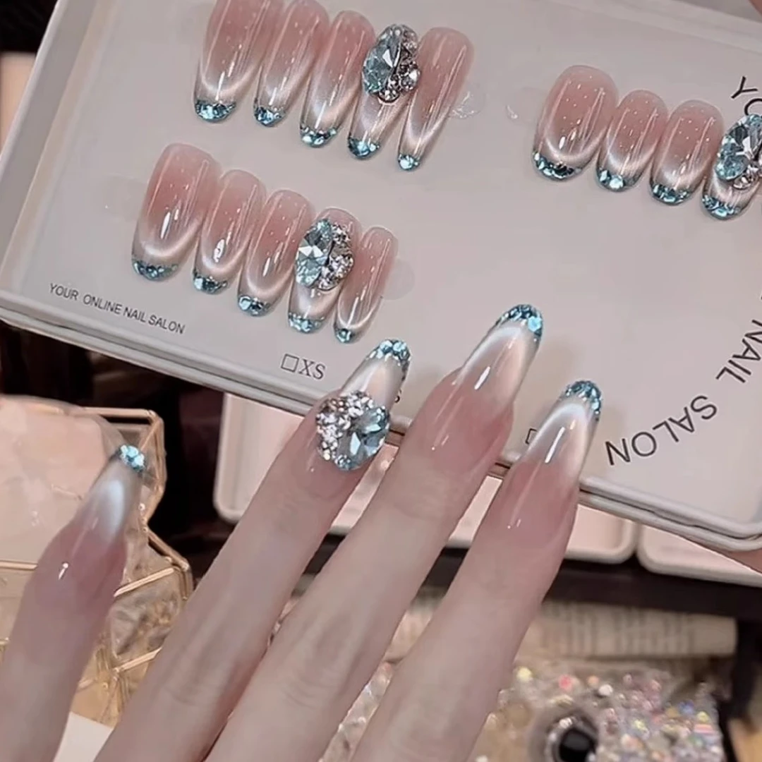 【蓝色多巴胺】新款高品质手工穿戴甲气质显白W