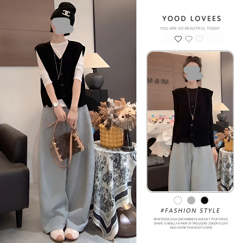 马甲套装女2025春秋新款轻熟风气质通勤长袖T恤显瘦阔腿裤三件套