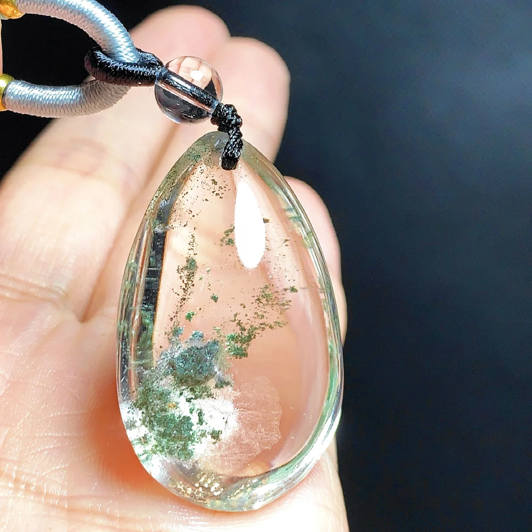 东海水晶天然绿幽灵水晶吊坠毛衣链水滴项坠绿幽灵纯天然100%真品