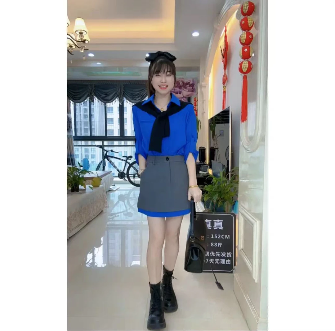 2025早秋新款时尚洋气韩系百搭通勤衬衣披肩高腰西装半裙三件套