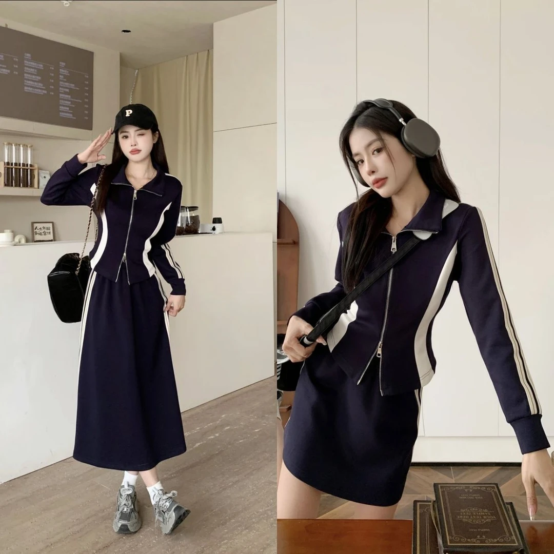 早秋新款款大码女装胖mm运动休闲外套+半身裙套装6398