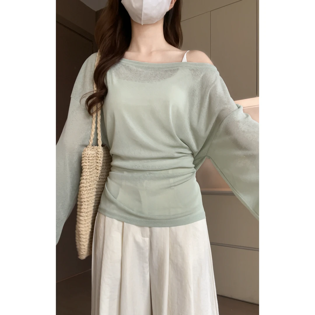 鑫鑫同学氛围感纯欲绑带罩衫女春夏季宽松设计感透气长袖T恤上衣