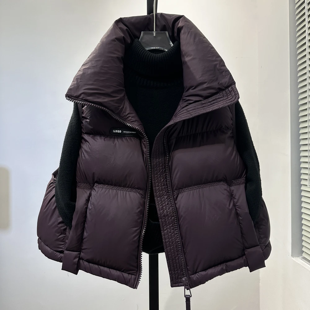 国标马甲白鸭绒立领坎肩女2025秋冬新加厚小短款宽松马甲