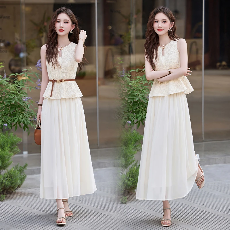 法式无袖蕾丝套装裙女2025年夏季新款高级感名媛气质半身裙两件套