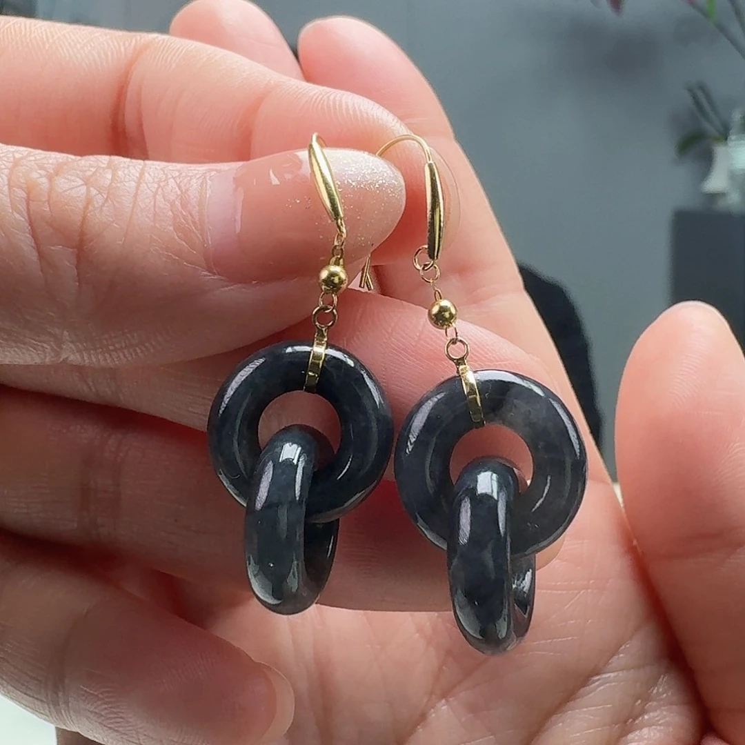 翡翠耳饰18K金镶嵌天然