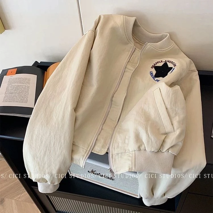 儿童绣花棒球服外套女童春装2025新款设计感宽松百搭时尚夹克上衣