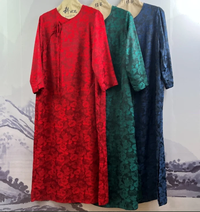 【秋老板专享】213575女士提花 轻中式连衣裙尚休闲舒适气质