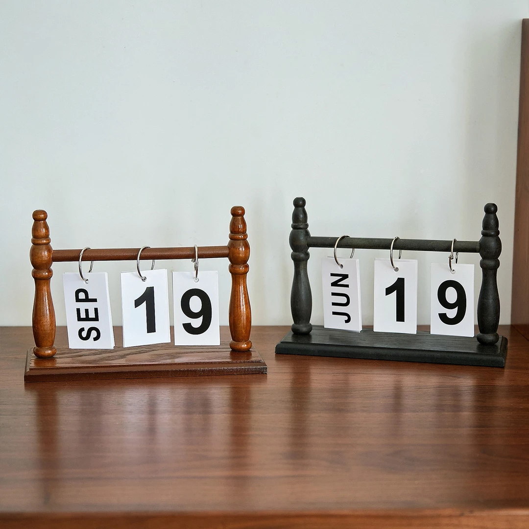 木质桌面翻页日历万年历摆件台历客厅玄关桌面装饰拍摄道具L