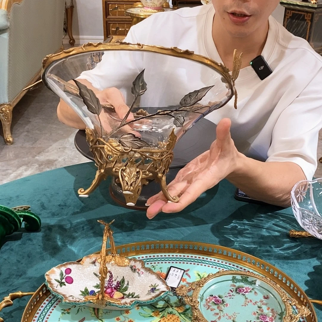有机玻璃水晶黄铜银箔果斗