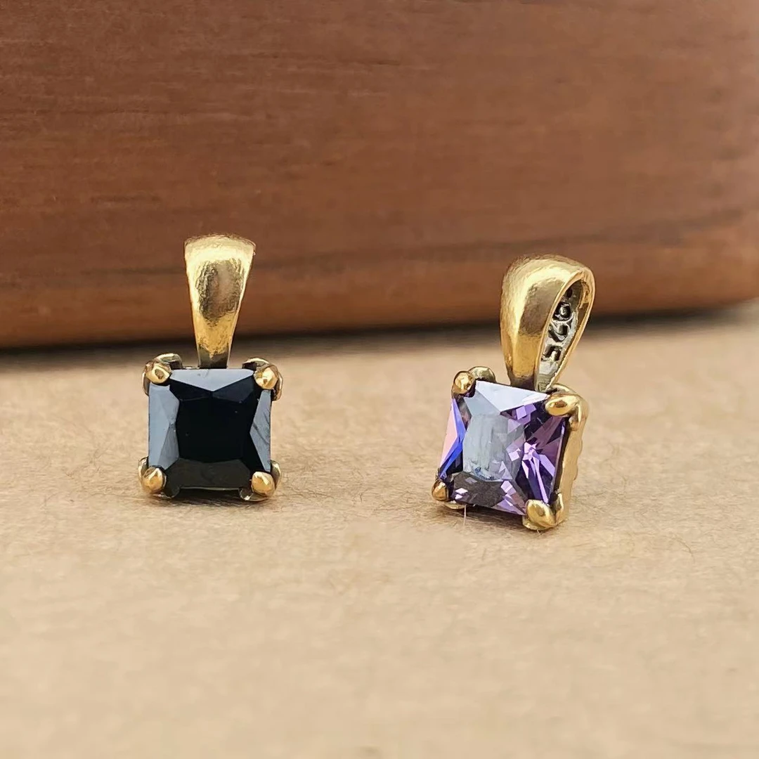 鸿聚隆 吊坠925银合成锆石 A211小众古金锆石十字小方块银吊坠