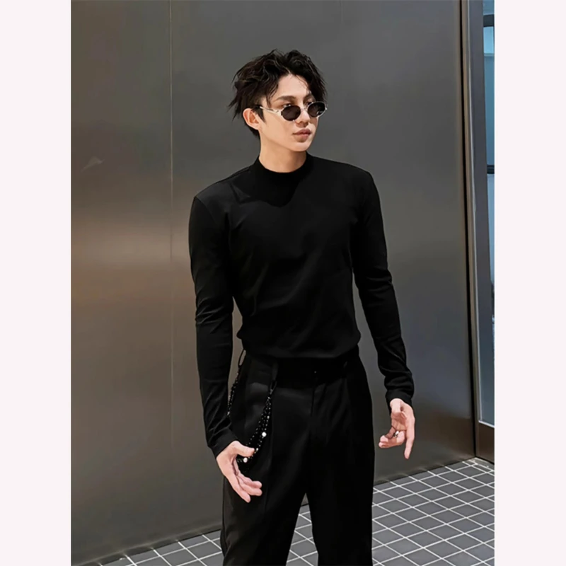 王嘉尔同款高领软糯德绒打底衫男士秋冬大衣内搭长袖t恤加厚卫衣J