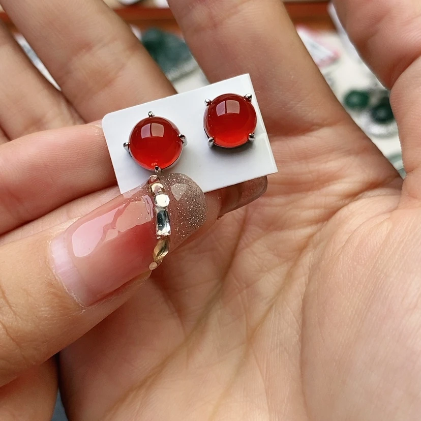 【闪购商品】玛瑙/玉髓耳钉银S925镶嵌天然玛瑙耳钉