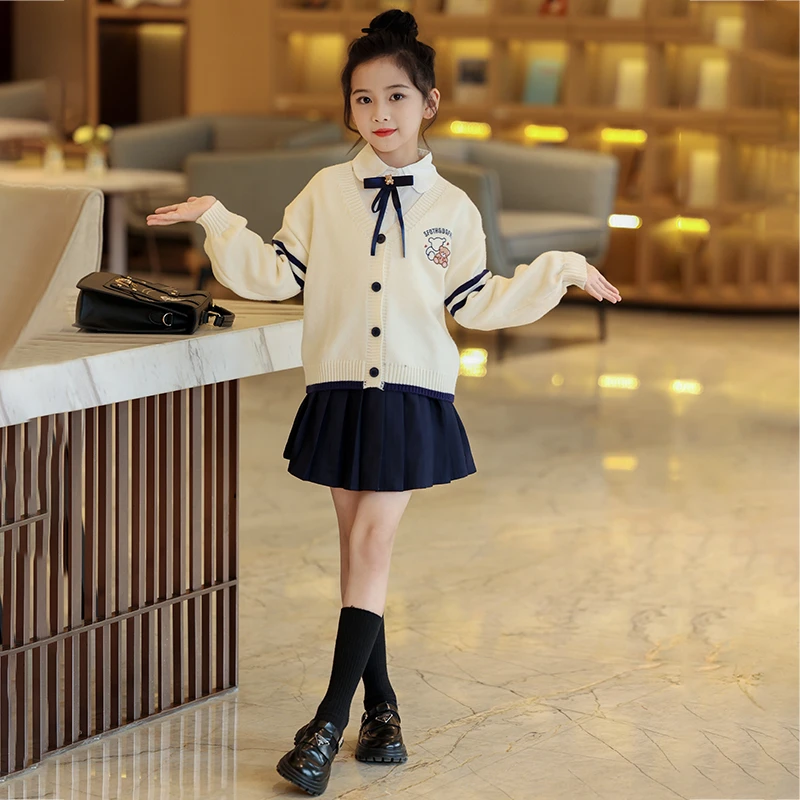 女童学院风套装春秋款2025新款jk英伦风韩版百褶裙表演裙子洋气