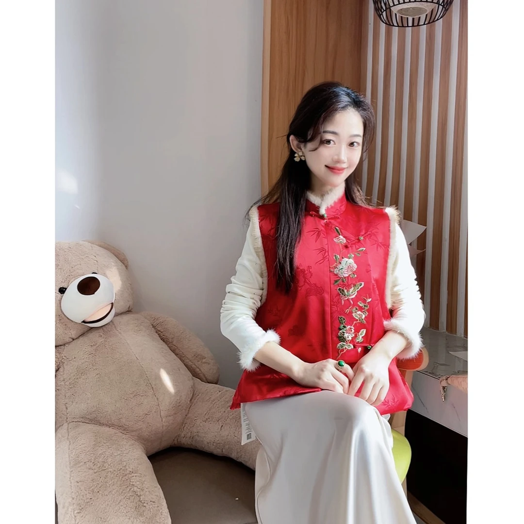 DY1950樱美嘉高货加棉马甲新中式国风百搭新品