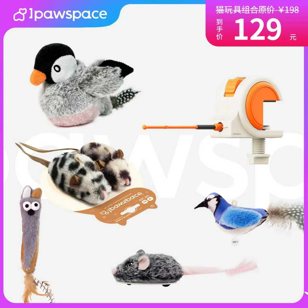 ipawspace猫咪智能毛绒玩具套餐逗猫棒猫薄荷电动发声自嗨解闷