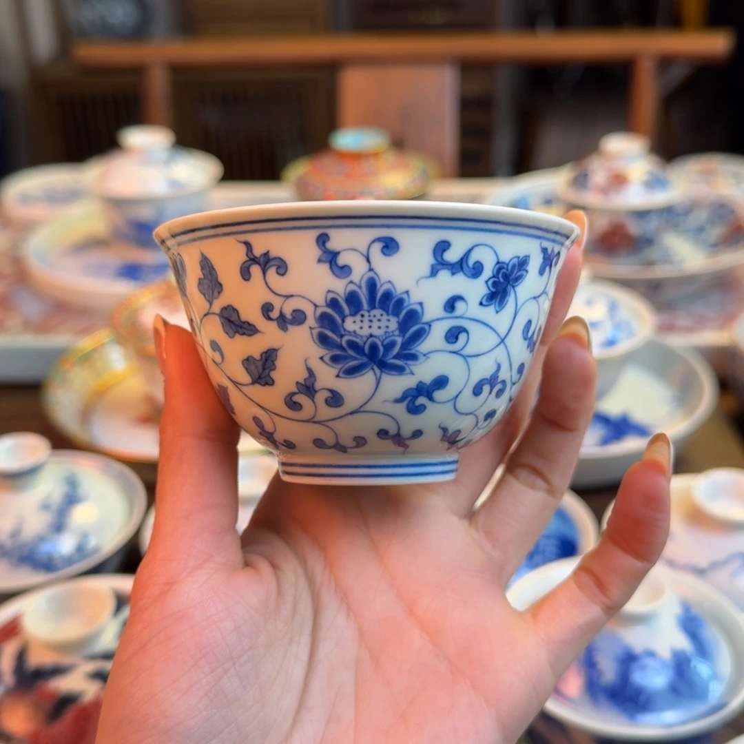 杯缠枝花卉仿古杯纯手绘福利