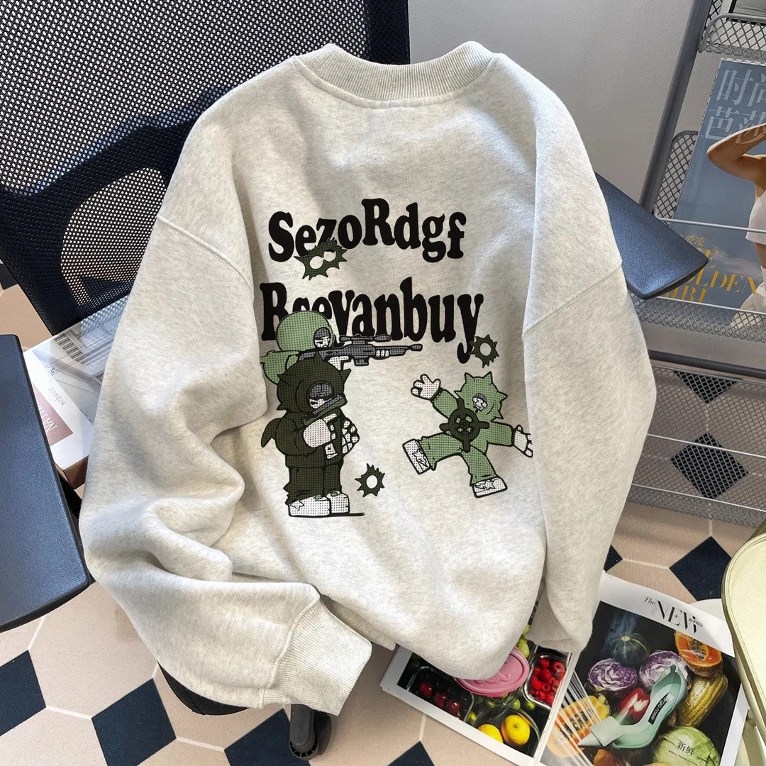 特大码300斤圆领卫衣男女装秋冬款原宿风宽松潮牌痞帅青少年上衣