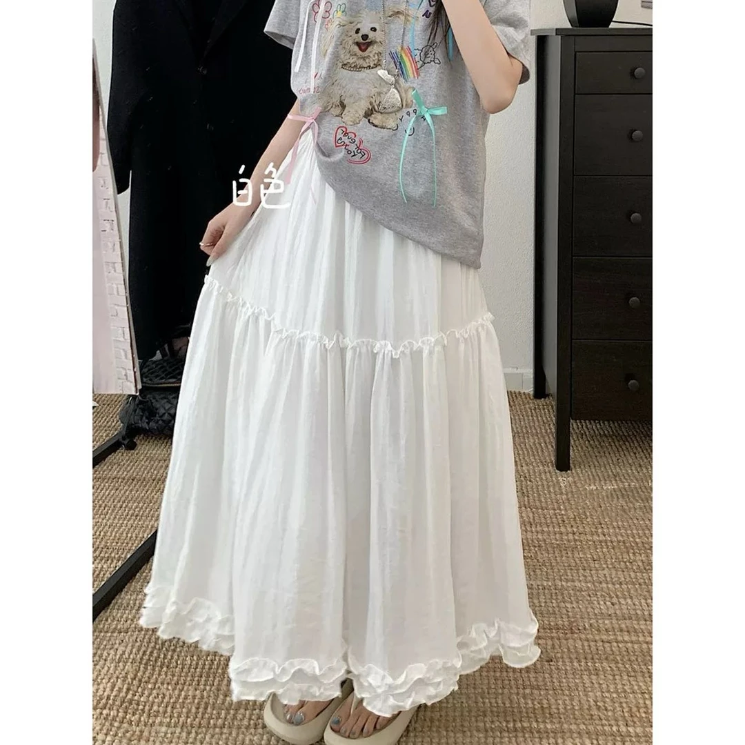 娇娇-韩系甜美减龄通勤花边拼接褶皱设计感A字高腰半身裙8912#0.1