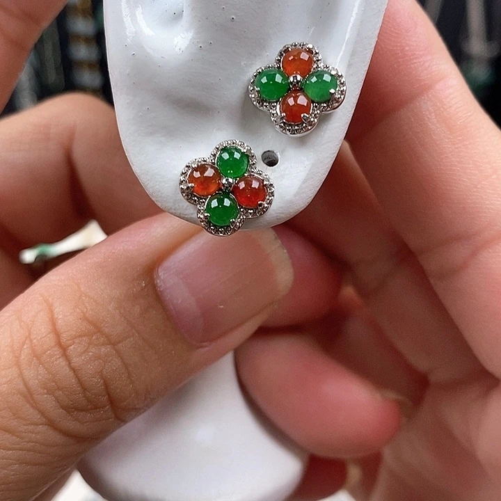 银S925镶嵌翡翠耳饰21号