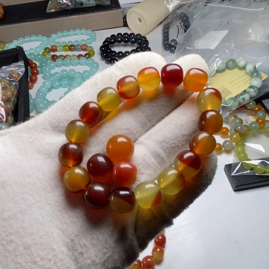 蛇纹石玉手链未镶嵌辽阳血管卡12老型