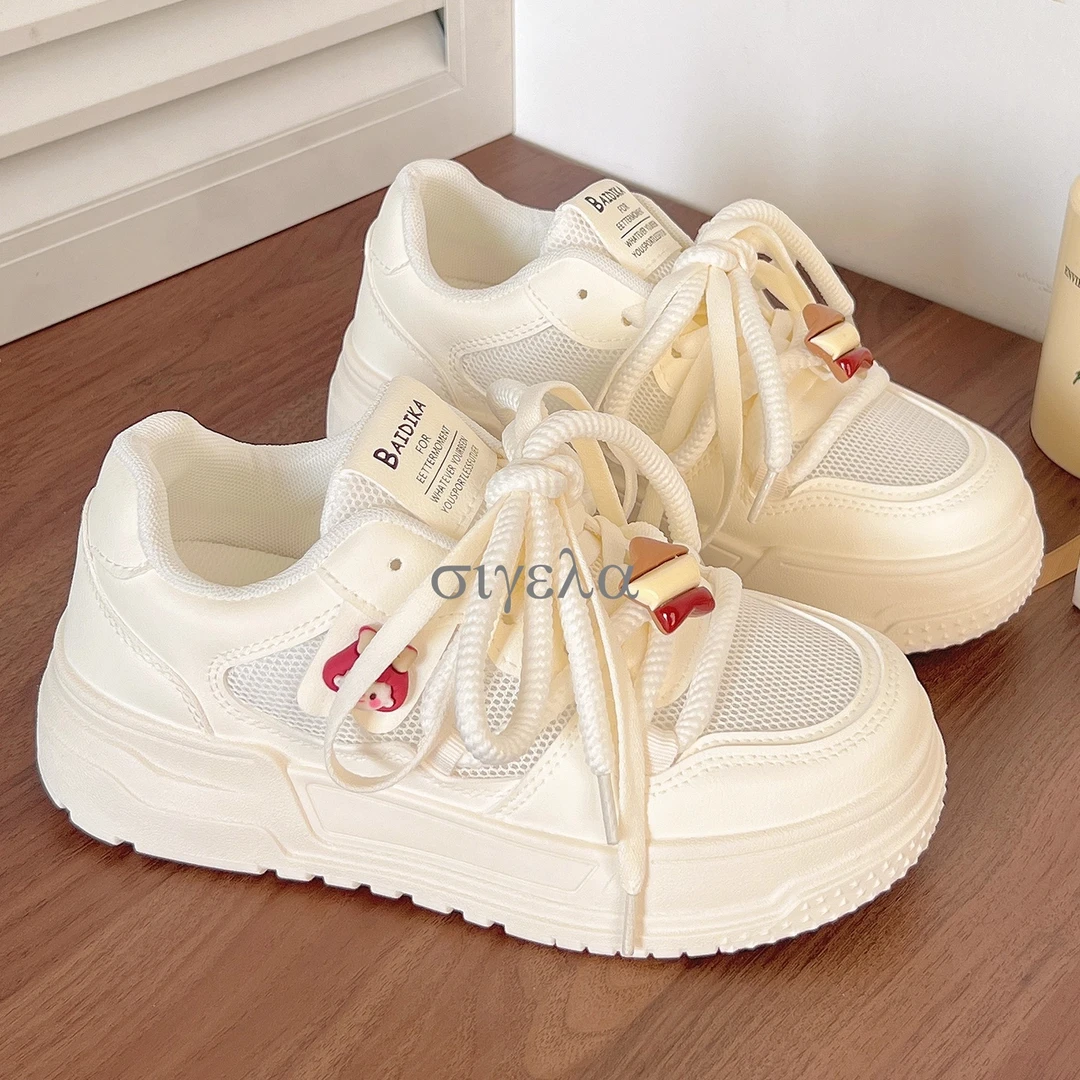 夏季新款透气小白鞋女2025百搭配裙子的板鞋厚底面包鞋运动休闲鞋